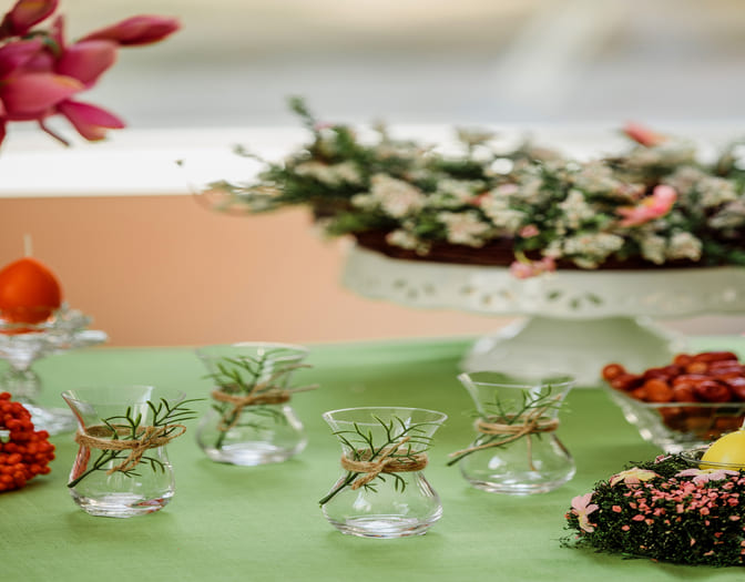 Restaurant table decoration with Seasonal Herb Pots