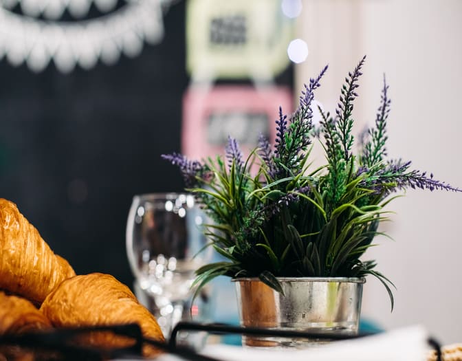 Restaurant table decoration with potted succulents or mini plants