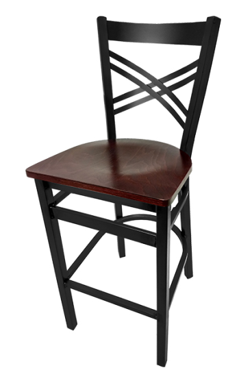 Metal Frame Bar Stool With Wood Seat & X Back Design