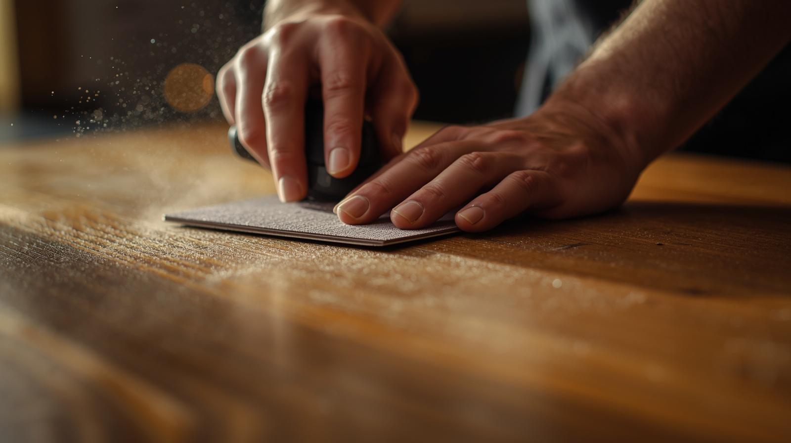 Sanding wood restaurant tables