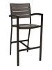 BAL-5602 Outdoor Barstool with Arms - Black Frame/Faux Gray Teak Seat 