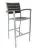 BAL-5602 Outdoor Barstool with Arms - Silver Frame/Faux Gray Teak Seat 
