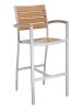 BAL-5602 Outdoor Barstool with Arms - Silver Frame/Teak Seat 