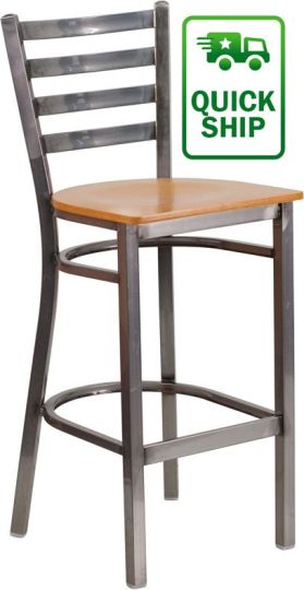 Clear Coat Metal Frame Barstool - Natural Wood Seat
