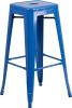 Backless Square Seat Metal Barstool - Blue