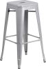 Backless Square Seat Metal Barstool - Silver