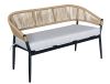 854 Outdoor Resin Bench - Black with Tan Rope Back - Grey Cushion