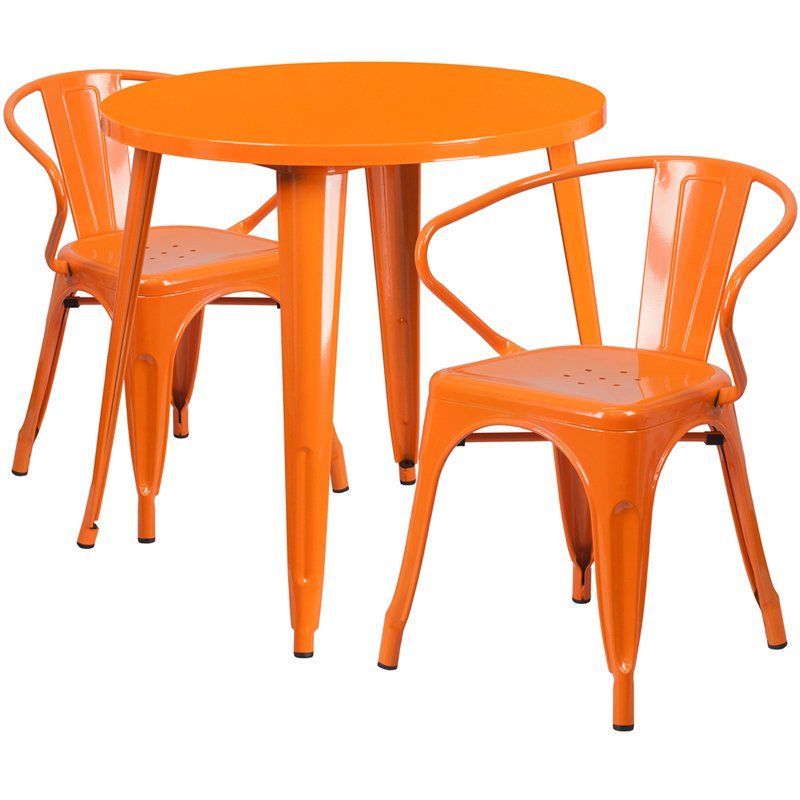 30'' Round Industrial Style Orange Metal Indoor or Outdoor Restaurant Bar Table 