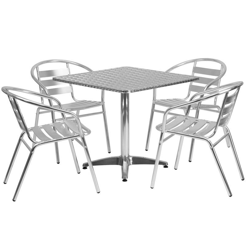 31.5'' Round Aluminum Indoor-Outdoor Restaurant Dining Table with Metal Base 