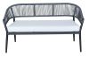 854 Outdoor Resin Bench - Black with Grey Rope Back - Grey Cushion - Front View