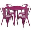 Purple 31.5" square metal table with 4 stack chairs