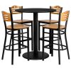 Laminate Bar Height Table Set - Black Table w/ Black Vinyl Slat Back Barstools