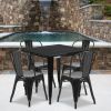 31.5" square metal table with 4 stack chairs - Black