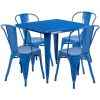 31.5" square metal table with 4 stack chairs - Blue