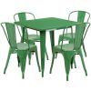31.5" square metal table with 4 stack chairs - Green