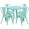 31.5" square metal table with 4 stack chairs - Mint