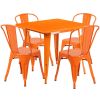 31.5" square metal table with 4 stack chairs - Orange