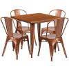 31.5" square metal table with 4 stack chairs - Copper