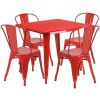 31.5" square metal table with 4 stack chairs - Red