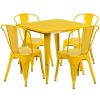 31.5" square metal table with 4 stack chairs - Yellow