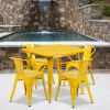 Yellow 31.5" square metal table with 4 arm chairs