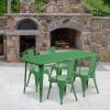 Green 31.5" x 63" rectangular metal table with 4 stack chairs