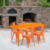 Orange 31.5" x 63" rectangular metal table with 4 stack chairs