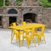 Yellow 31.5" x 63" rectangular metal table with 4 stack chairs