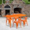 Orange 31.5" x 63" rectangular metal table with 4 arm chairs