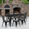 Black Metal Rectangular Table with 6 stackable side chairs