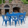 Blue Metal Rectangular Table with 6 stackable side chairs