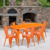 Orange Metal Rectangular Table with 6 stackable side chairs