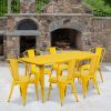 Yellow Metal Rectangular Table with 6 stackable side chairs