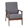 Langston Modern Arm Chair - Gray Faux Linen, Walnut frame