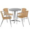 Stainless Steel Outdoor Set - Stainless Table Top w/Beige Rattan Chairs
