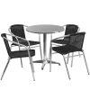 Stainless Steel Outdoor Set - Stainless Table Top w/Black Rattan Chairs