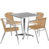Stainless Steel Outdoor Set - Stainless Steel Top w/Beige Rattan Chairs