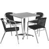 Stainless Steel Outdoor Set - Stainless Table Top w/Black Rattan Chairs