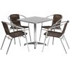 Stainless Steel Outdoor Set - Stainless Table Top w/Brown Rattan Chairs