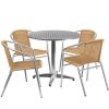 Stainless Outdoor Set  - Stainless Table Top w/Beige Rattan Chairs