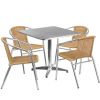 Stainless Steel Outdoor Set - Stainless Table Top w/Beige Rattan Chairs