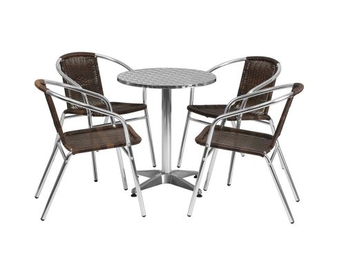 Stainless Steel Outdoor Set - Stainless Table Top w/ Brown Rattan Chair