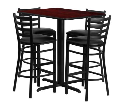 Laminate Table Set 24x42 - Mahogany Table w/ Black Vinyl Barstool