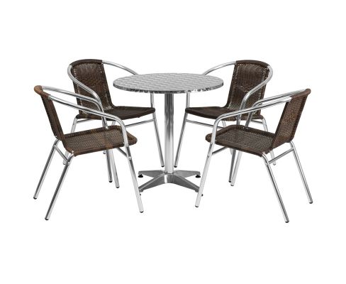 Stainless Steel Outdoor Set - Stainless Table Top w/ Brown Rattan Chair