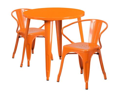30" round metal table with 2 arm chairs - Orange