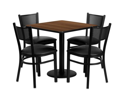 Laminate Table Set 30" Square Table and 4 Black Vinyl Slat Back Chairs