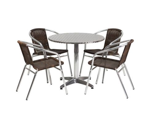 Stainless Steel Outdoor Set - Stainless Table Top w/ Brown Rattan Chair