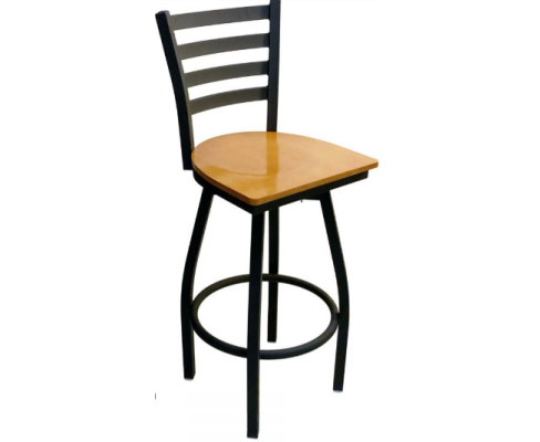 316 Metal Frame Swivel Barstool-Black Frame/Natural Wood Seat