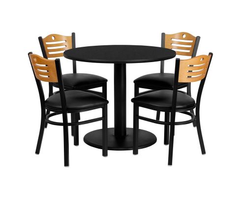 Laminate Table Set - Black Table w/ Black Vinyl Slat Back Chair