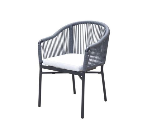 824 Outdoor Resin Arm Chair - Black with Grey Rope Back